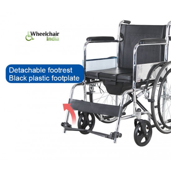 Commode Wheelchair with Foldable Back & Removable Footrest
