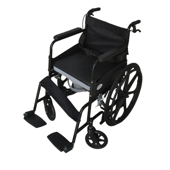 Folding Commode Wheelchair with Attendant Brakes