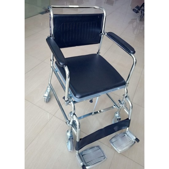Wheeled Commode Shower Chair with Flip-Down Armrest & Detachable Footrest